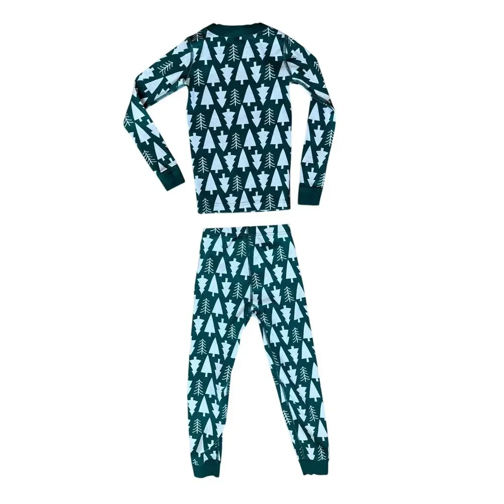 Hanna Andersson Kids Green Trees Holiday Pajama Set Size 6-7